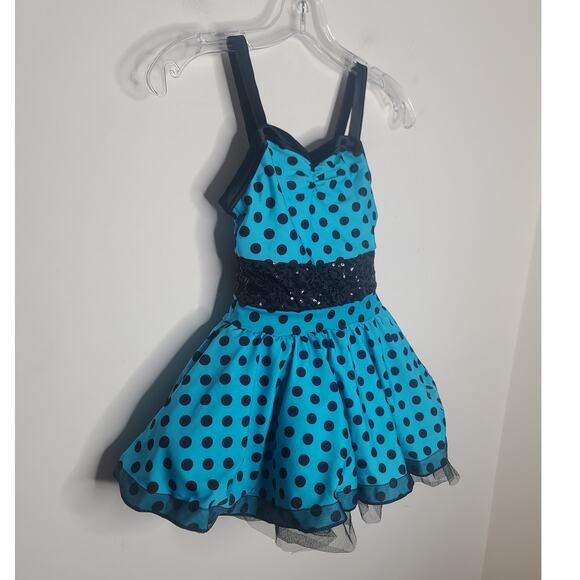 Weissman Dance teal blue black polka dot full skirt dress costume - IC (S/M) - Picture 2 of 6